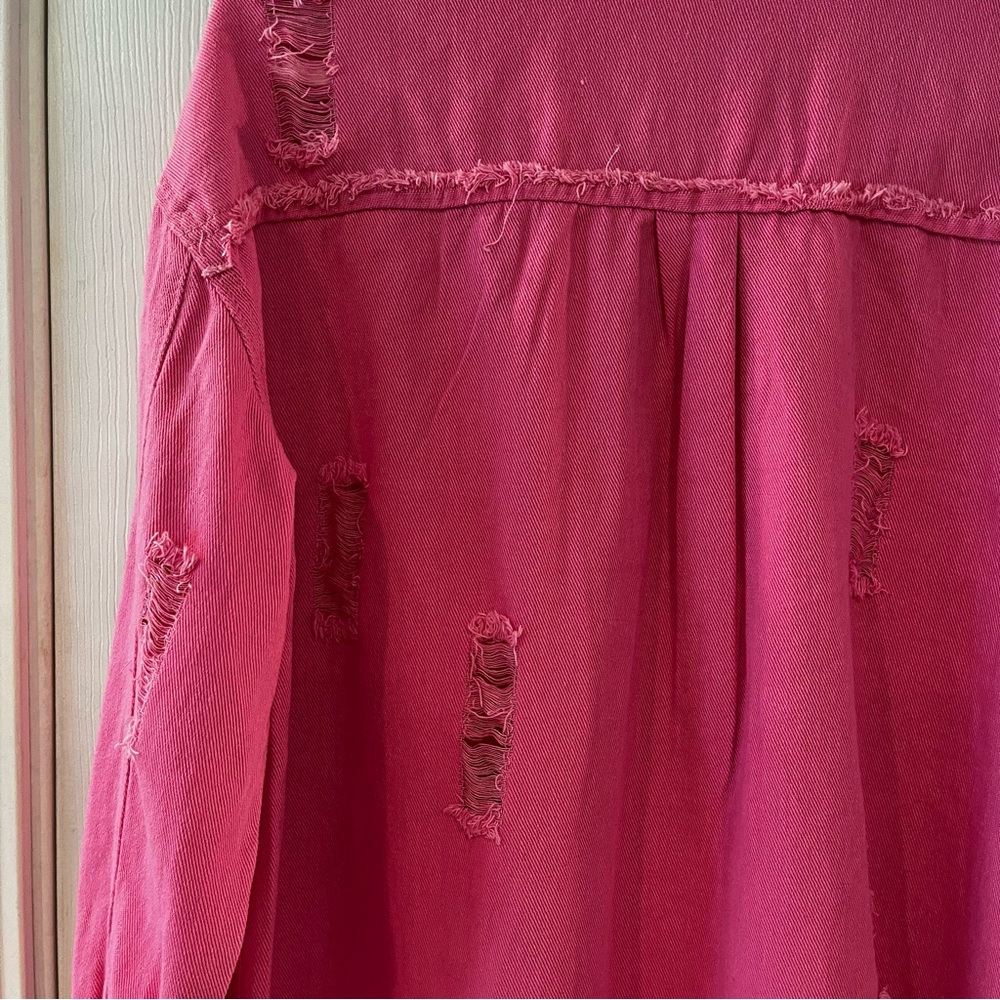 Denim Pink Women's Ripped
Distressed Jacket Drop Shoulder Small Oversized NWOT - Picture 7 of 9